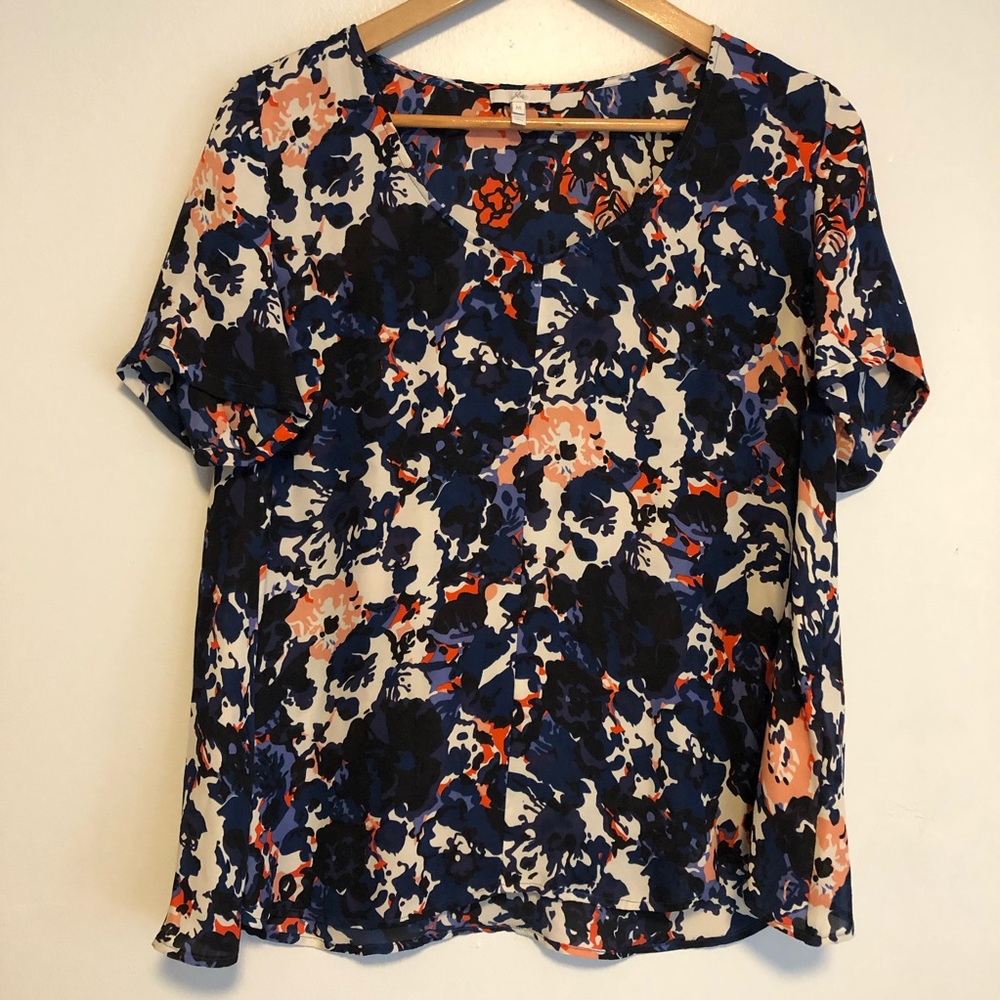 Joie 100% Silk Floral Print Short Sleeve Blouse M